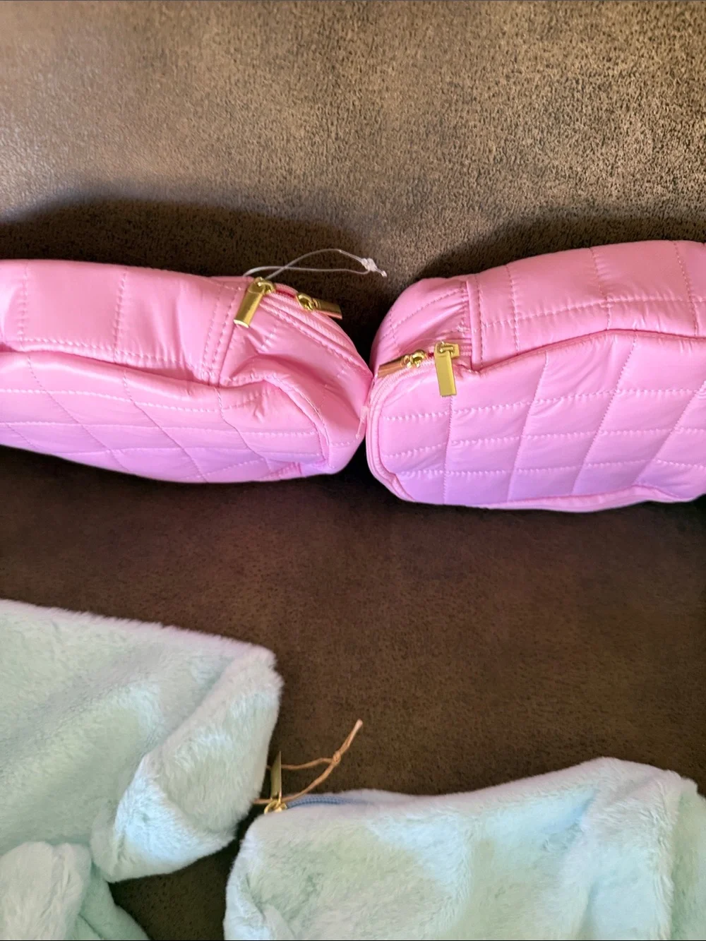Fuzzy pencil cases NWOT 8 teal, 3 tan , 2 pink storage